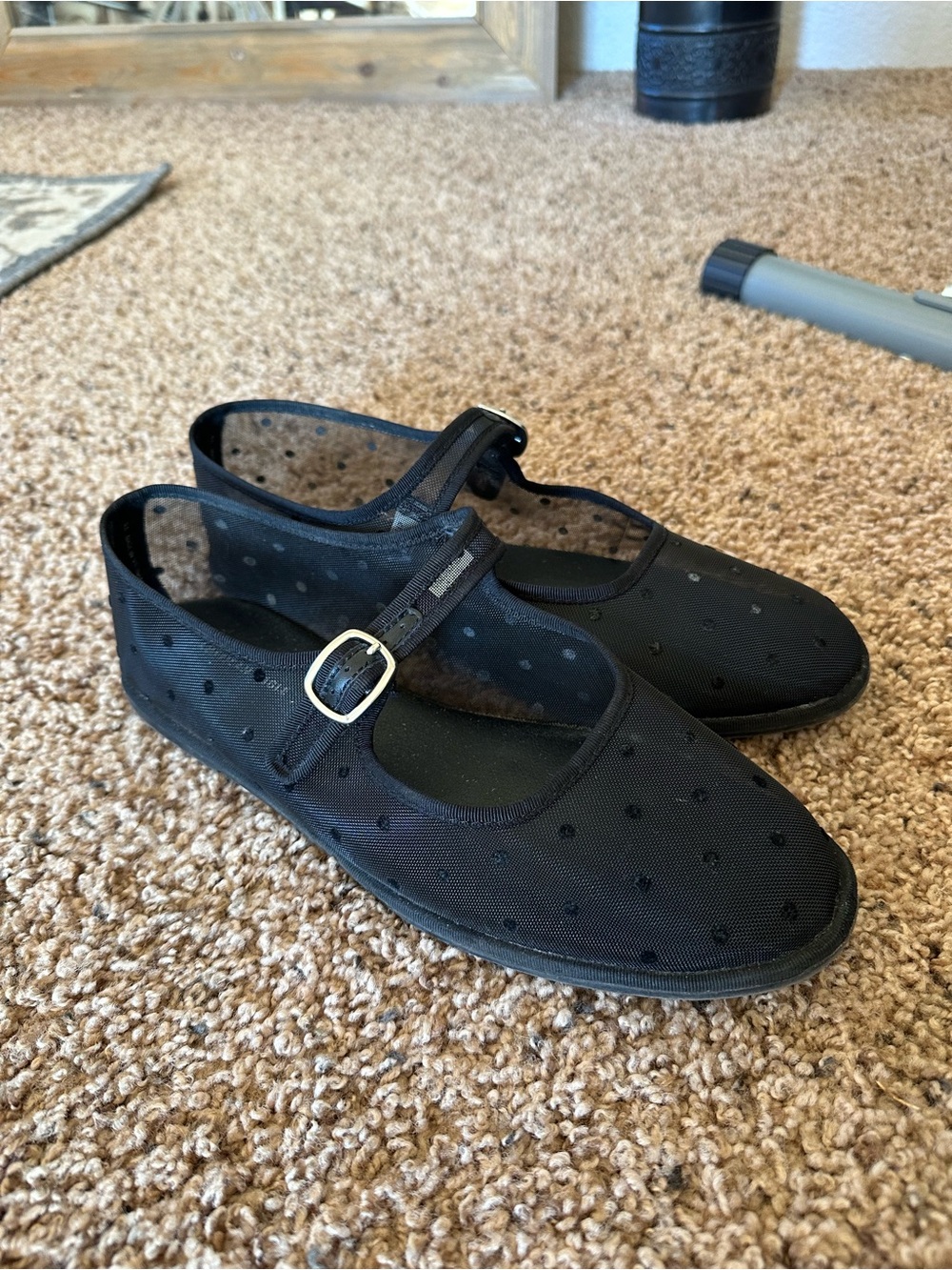 American Eagle Outfitters Black Mesh Mary Jane Flats with Buckle